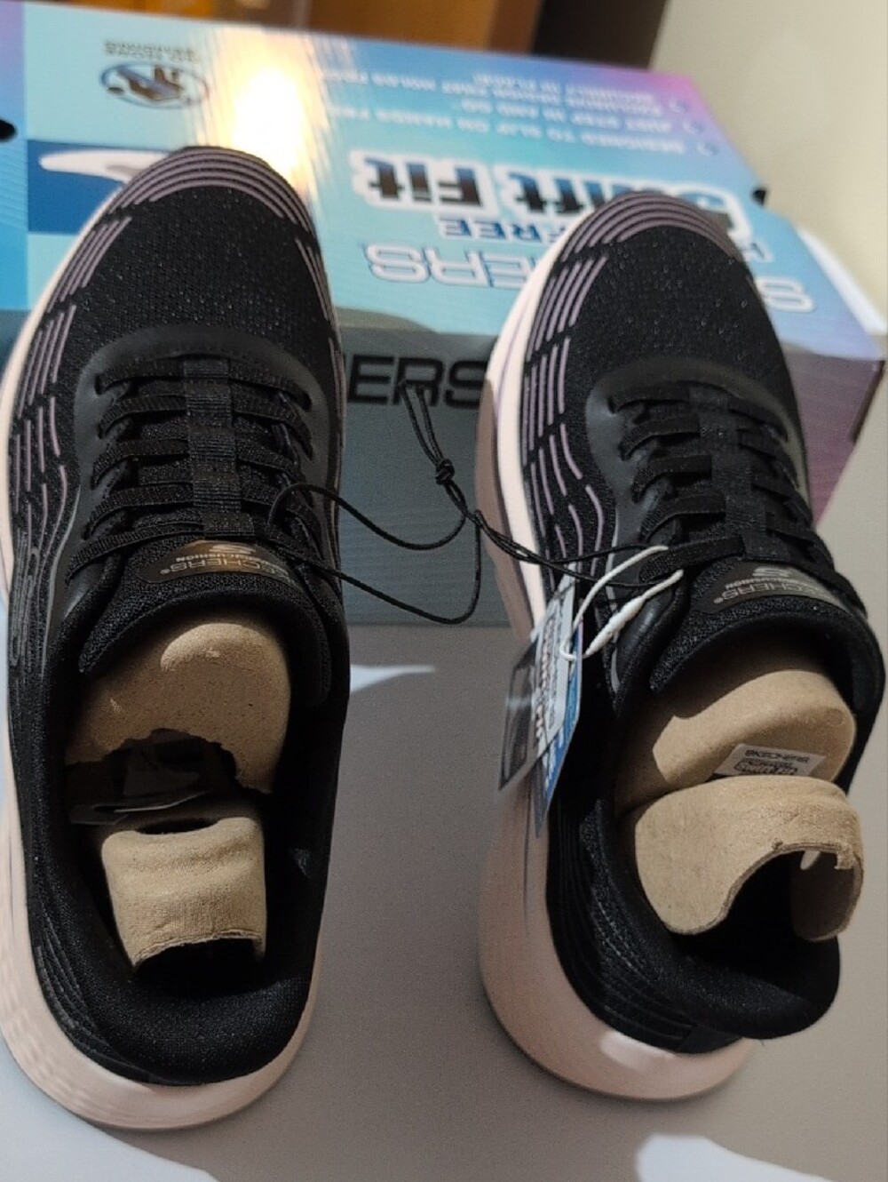Skechers Ladies Black with Light Pink Accent Sneakers - Picture 6 of 8